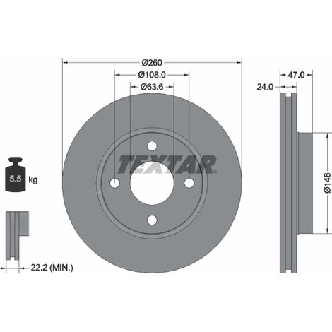 Lot de 2 Disques de frein Textar 92063503 FORD 1514233 1757848 4056029 4070865