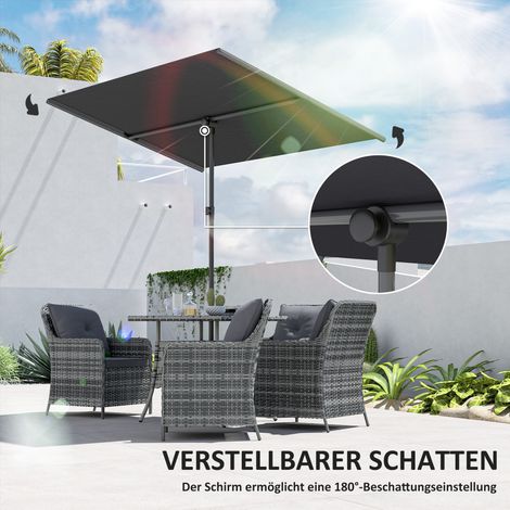 Parasol de terrasse orientable 180° et réglable en hauteur, mât alu, 150 x 205 cm, gris anthracite