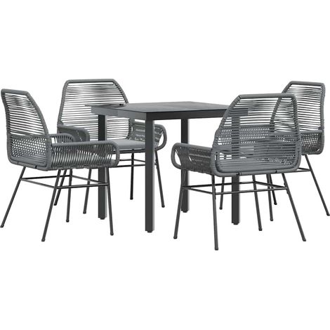 Ensemble à manger jardin coussins 5 pcs,Salon de jardin gris poly rotin verre CFW73653 (1/5)