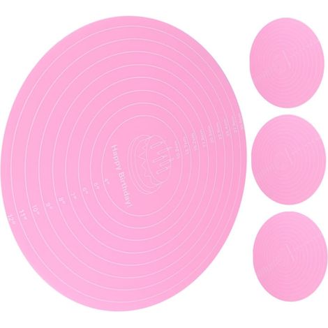 4 Pièces Tapis de Cuisson Silicone Rond Tapis Antiadhésif Réutilisable avec Mesures Claires Pizza et Fondant'-'- (1/5)