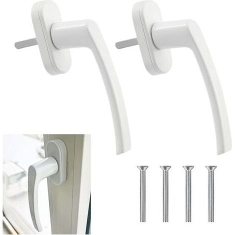 Lot de 2 poignées de fenêtre en aluminium blanc – Serrure de fenêtre sans clé, idéale pour portes, fenêtres, balcons, longueur de tige 120 mm, facile à installer (1/4)
