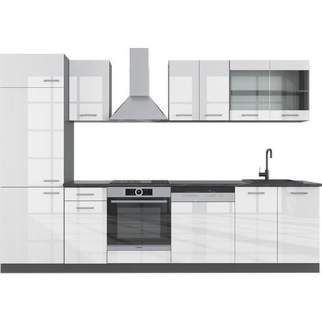 Cuisine R-Line, Blanc brillant/Anthracite, 300 cm , PT Anthracite, Vicco