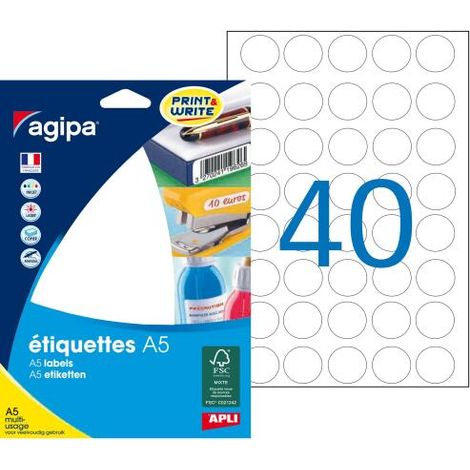 Étiquettes rondes multi-usages blanches Ø 24 mm Agipa 114004 - Pochette de 640 (1/2)