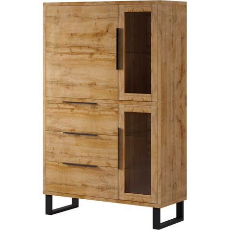 Geschirrschrank 3 Türen 3 Schubladen Eden Holz und Metall (1/5)