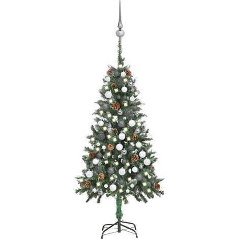 vidaXL Künstlicher Weihnachtsbaum mit Beleuchtung Kugeln Zapfen 150 cm (1/5)
