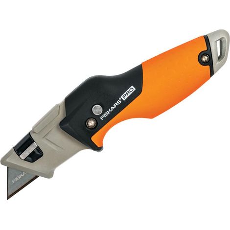 Fiskars 17 cm Universal Folding Utility Knife with CarbonMax Blade, Stainless Steel and Plastic Construction, Black and Orange (1/6)