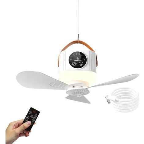 Ventilateur Plafond Portable - Batterie 7200mAh ,LED 4 Vitesses Télécommande – Appareil Camping , Jardin – Blanc (1/4)