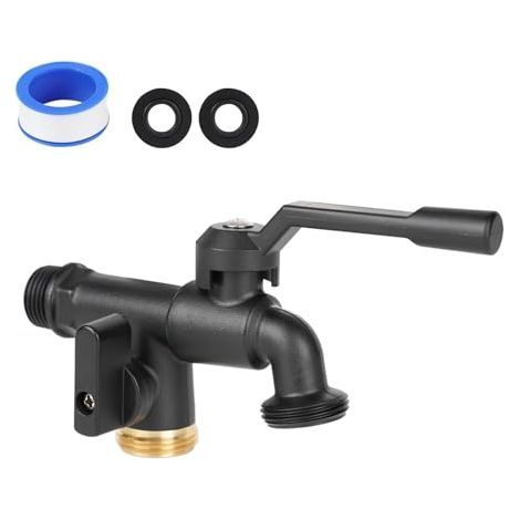 Robinet tout cuivre antigel, une entrée et deux sorties, adaptateur de robinet en laiton de 1/2 pouce, double sortie d'eau, robinet extérieur durable. (1/4)