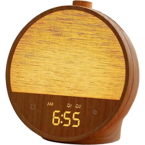 Réveil lumineux, lampe de chevet avec 10 sons de la nature et 10 bruits blancs, lampe de table avec veilleuse d'ambiance RGB (1/4)