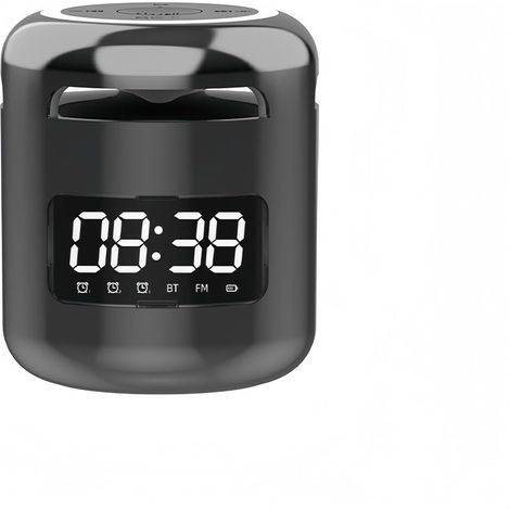 Réveil Bluetooth Rechargeable, Caisson de Basses Portable Hi-FI pour l'extérieur, Enceinte compacte avec Radio FM, idéal pour Les Voyages, la Maison ou Le Camping. (Negro) (1/5)
