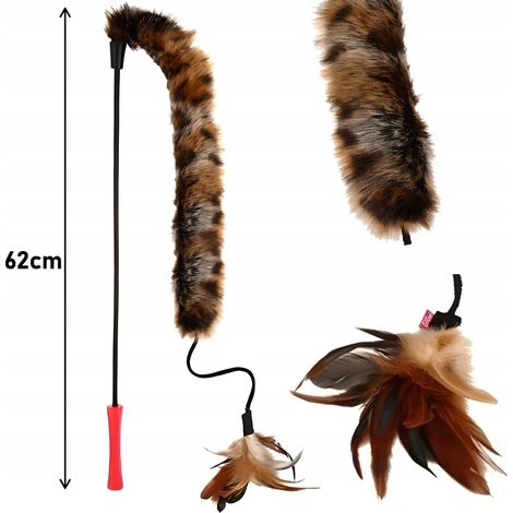 Canne à pêche pour chat avec fourrure et plumes, jouet durable et solide 62 cm (1/5)