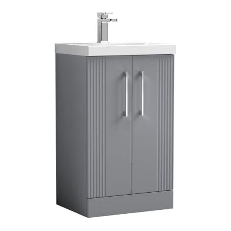 Nuie Deco Satin Grey 500mm 2 Door Vanity Unit and Mid Edge Ceramic Basin - DPF223A