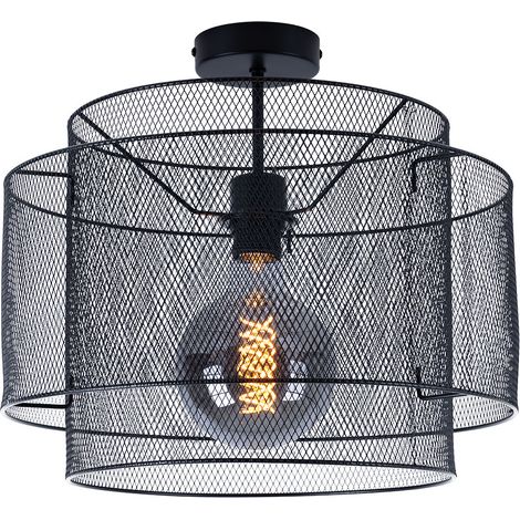 Deckenleuchte Metall Deckenlampe schwarz rund Esszimmer Käfig Lampe Beleuchtung in Gitterform, Fassung 1x E27, DxH 40x35 cm (1/5)