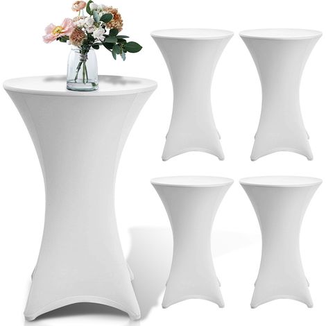 TolleTour 5er Set Stehtischhusse Stretch Weiß – Elastische Husse für Bistrotisch Ø 70–75 × 110 cm mit 4 Fußlaschen