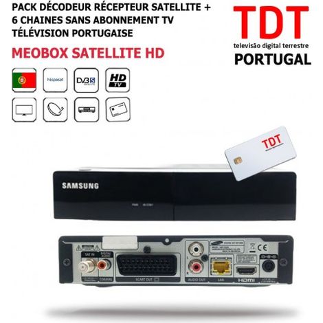 Pack Décodeur Récepteur Satellite MeoBox HD Télévision Portugaise Par SAT + 6 Chaines, HD, Sans Abonnement TV, Digitale (1/5)