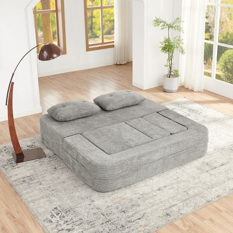 Sofá cama modular convertible sin montaje, tejido gris claro, con bolsillos laterales OKWISH (1/5)