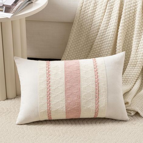 Boîtier de coussin rose de style bohème, 1 pièce, 30 x 50 cm, convient pour banquets, lits et chaises, décoration intérieure moderne, naturelle et rurale, coton doux, boîtier de coussin rectangulaire (1/5)