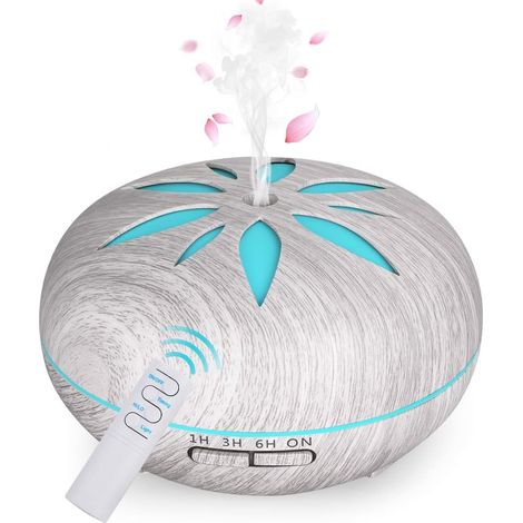 Diffuseur d'Huile Essentielle 550ml, Ultrasonique Diffuseur Huiles Essentielles Electrique avec Télécommande 7 LED Changeantes Arrêt Automatique pour Chambre/Salon/Spa/Yoga Blanc (1/5)