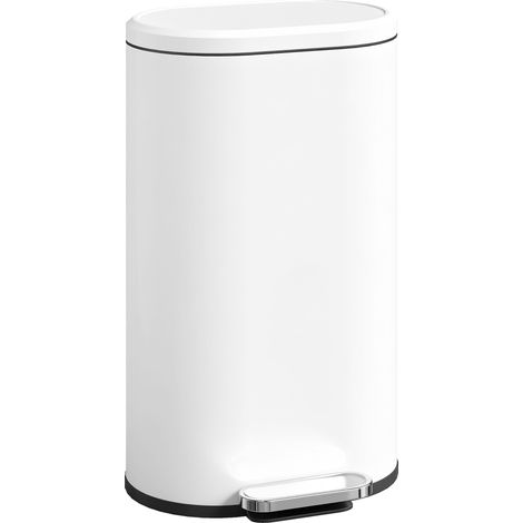 HOMCOM Slim Rectangular Pedal Bin with Soft-Close Lid, 30L Kitchen Bin White