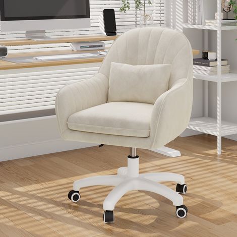 Hawthyhome Homeoffice Stuhl, SamtStuhl mit Kopfkissen, 360° drehbar Höhenverstellbar Bürostuhl ergonomisch, Schminkstuhl Drehstuhl,für Arbeitszimmer Schlafzimmer,bis 120kg belastbar Beige (1/5)