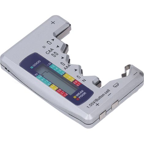 Testeur de piles numérique avec écran LCD ABS, pour piles boutons 1,5 V et 9 V, finition argentée. (1/5)