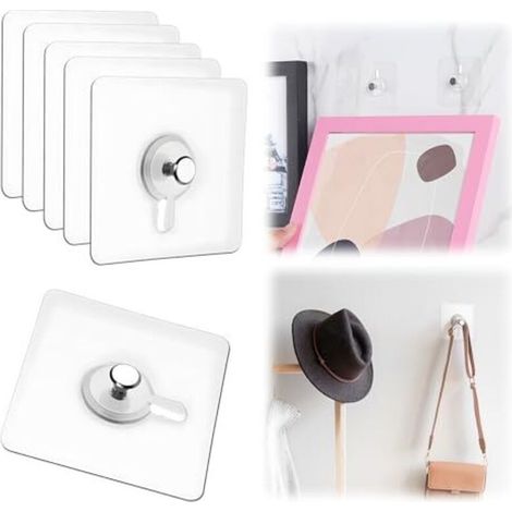 Clavos adhesivos para colgar cuadros sin taladrar, ganchos adhesivos para marcos de fotos, colgadores autoadhesivos para cuadros, pósteres, fotos y cuadros decorativos (6 unidades) (1/5)