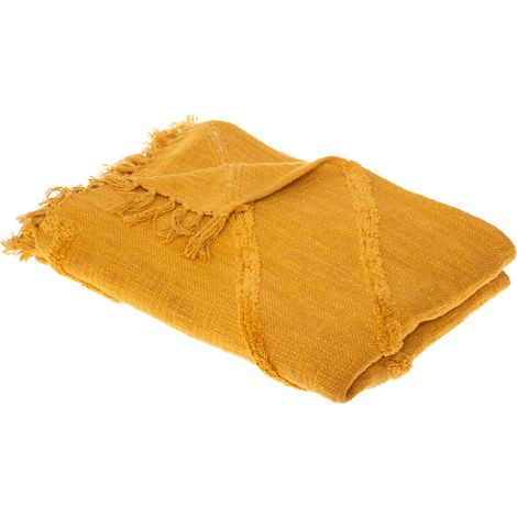 Copriletto inca in cotone trapuntato giallo senape 130x180cm - Atmosphera créateur d'intérieur