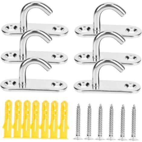 Crochets de suspension plafond en acier inoxydable U ouvert – Lot de 6 pièces robustes et compacts pour plantes, hamacs, bateaux et supports muraux (1/5)