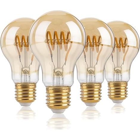 Ampoule LED Filament Spirale E27 A60 Antique Lampe Décorative 2700K Blanc Chaud 300LM Verre ambré (1/5)