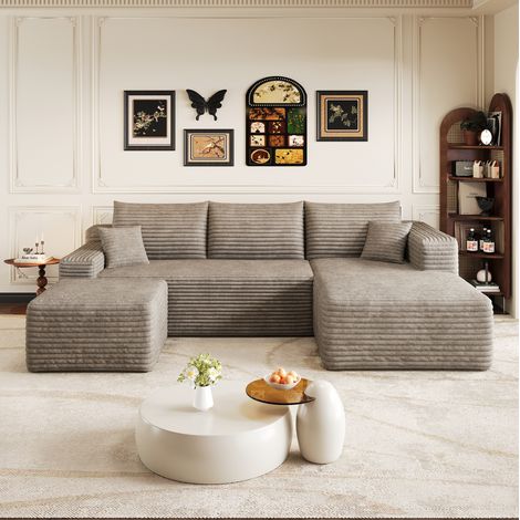Divano angolare 241 cm in corduroy Camel, senza montaggio, modulare e confortevole (1/5)