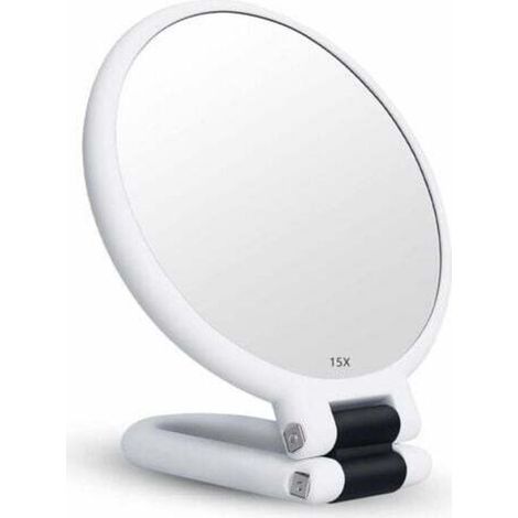 [JAMAIS UTILISÉ] Miroir Grossissant x15 Double Face Miroir Pliable avec Poignée, Miroir de Maquillage à Main Miroir à Palette de Coiffeurs Miroir Pliant Utilisé pour Divers Détails de Maquillage (blan