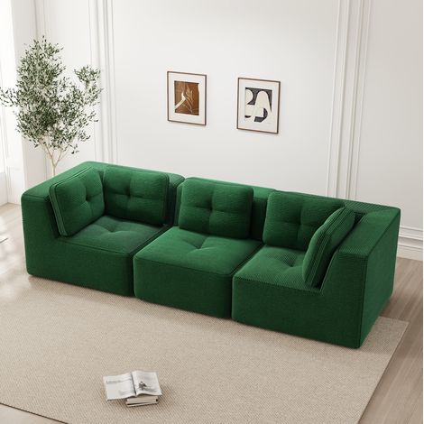 Sofá de esquina modular de pana verde, 3 plazas, asiento profundo de 74 cm (1/5)
