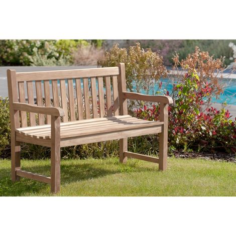 Macabane – Banc de jardin en teck brut 120x62x90 cm – Accueille 2 à 3 personnes – Résistant aux intempéries – Idéal pour extérieur