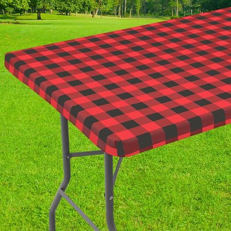 1 mantel rectangular para picnic, mantel de vinilo laminado elástico e impermeable, acampar y uso al aire libre (rojo + negro, 75183 cm) (1/5)