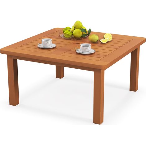 COSTWAY Patio Coffee Table Outdoor Solid Wood Side Table with Slatted Tabletop (1/5)