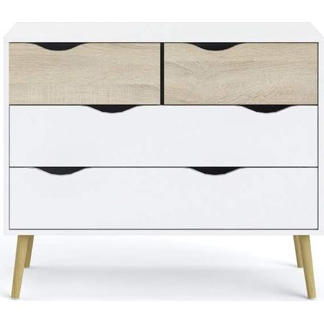 Cassettiera bianco opaco e rovere con 4 cassetti alta 82 cm - Gladiolo (1/5)