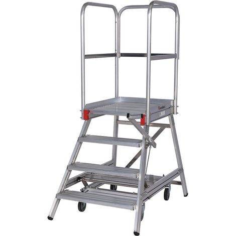 Euroline Premium 515 Mobile Podesttreppe einseitig mit Zentralfeststellung 4 Stufen (1/2)