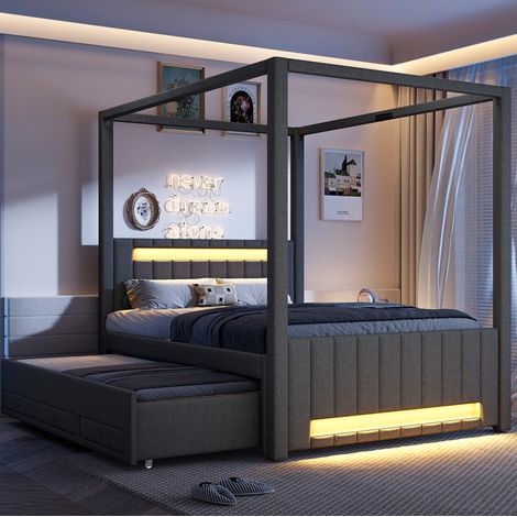 Himmelbett 140x200 mit Ausziehbett und Schubladen OKMYHOME (1/5)
