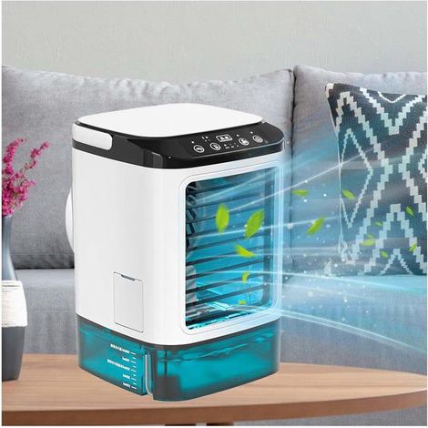 Mini climatiseur avec glacière et fonction vaporisation, 3 vitesses de ventilation, 7 couleurs avec LED, rafraîchisseur d'air - à branche (1/5)