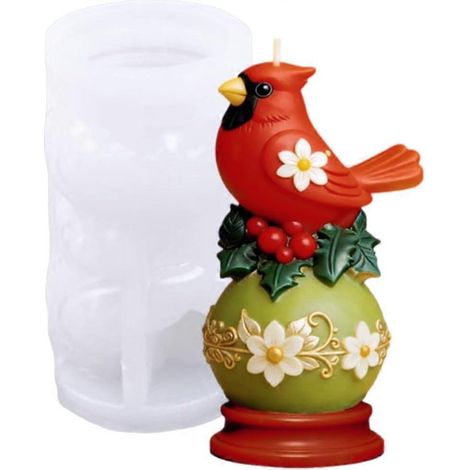 Moule en silicone 3D forme cardinal sur boule florale pour bougies savon et résine figurine animale festive (1/5)