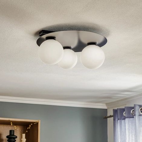 [GEBRAUCHT] B-Ware Firn Deckenleuchte Lampe Rund Dreiarmig Schwarz Weiss Stahl Glas