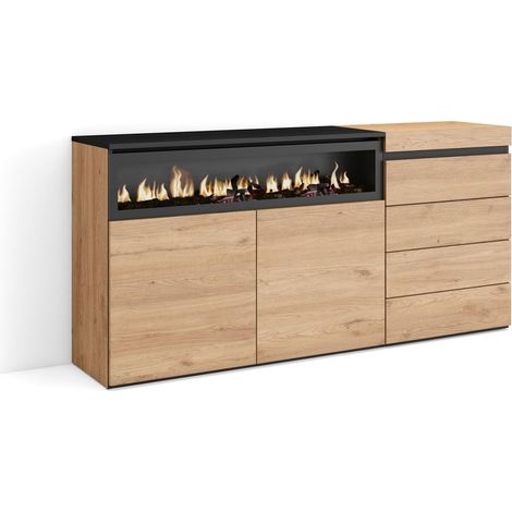Skraut Home – Buffet moderne en chêne – 157x75x35cm – Meuble de rangement avec cheminée électrique – 4 tiroirs – Style élégant et pratique (1/5)