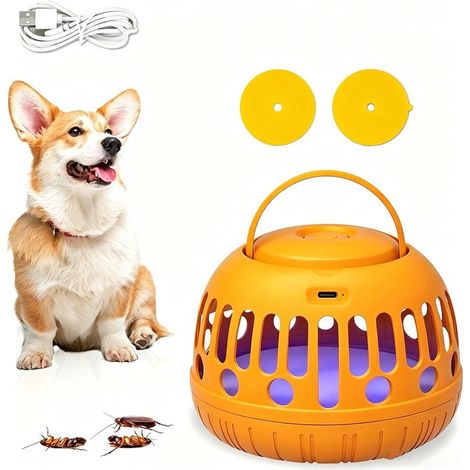 Piège à puces pour la maison, 1 lot attrape-puces à piles avec 2coussinets adhésifs, lampe piège à puces pour moucherons, mites, pour la maison, les tapis, la literie, non toxique (orange)
