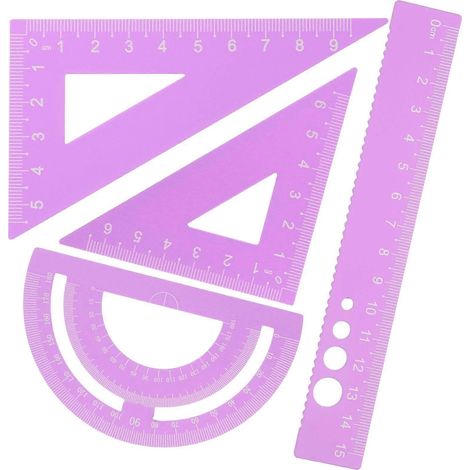 4 règles en alliage d'aluminium, outil de géométrie mathématique, règle de bureau, rapporteur pour étudiants-0.1X2.4X16CM-Purple (1/4)