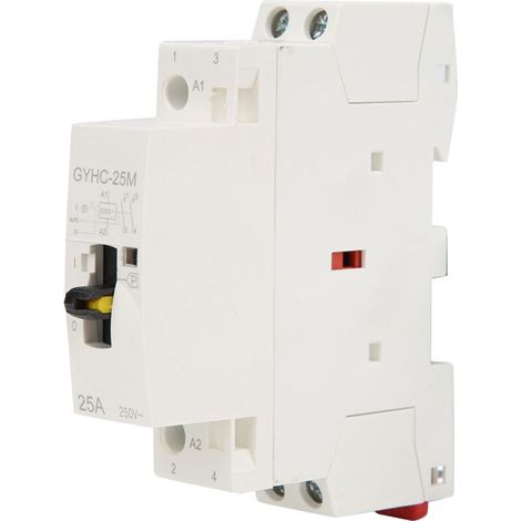 Contacteur secteur domestique 2P 25A 220V 50Hz sur rail DIN avec interrupteur de commande manuel 2NO (1/5)