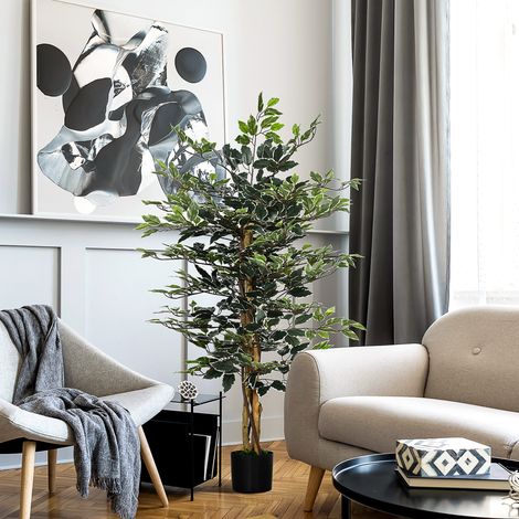 Ficus artificial en maceta con 702 hojas multicolores, plantas artificiales para interior y exterior, ideal para decorar la casa, el despacho o el salón, 130 cm.
