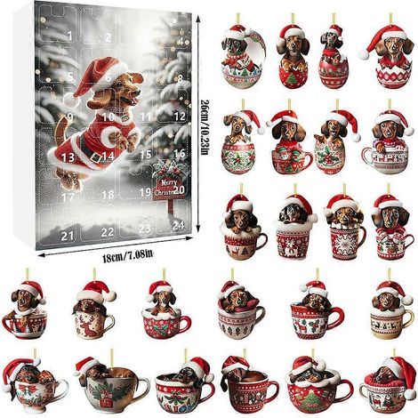 Calendrier de l'Avent 2D Teckels - Pendentif Chat - Décoration de Noël - 24 jours - Calendrier de l'Avent - Pendentif à suspendre au sapin - Cadeau de Noël - B (1/5)