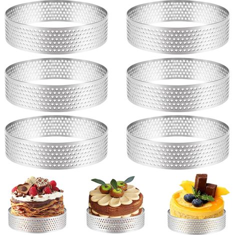 Lot de 6 Cercle à Tarte 8 cm,Acier Inoxydable,Perforé,Pour Quiches,Gâteaux,Mousse