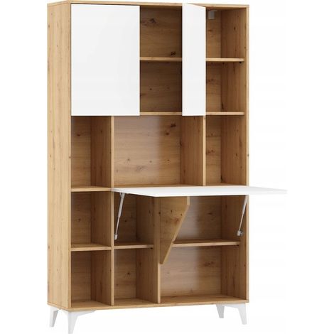 Armoire Placard Convertible en bureau et table Home office 175x105x34cm « Meggie 2-Blanc brillant (front)/Chêne Artisan(corps)» (1/5)