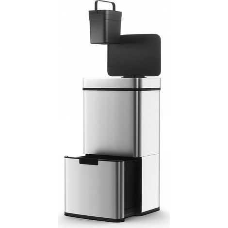 Kitchen Move – Poubelle automatique 75L – Tri sélectif avec 2 compartiments modulables – Capteur infrarouge – Design en acier inoxydable (1/7)